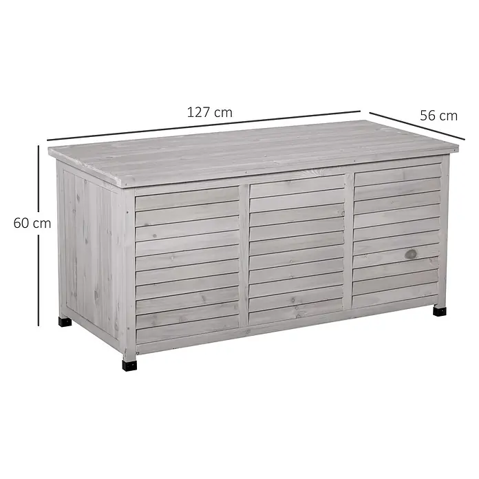 Outsunny Garten-Aufbewahrungsbox - Hellgrau, Holz - Hellgraue Holz-Aufbewahrungsbox mit Lamellenfront und Maßen 127x56x60 cm.