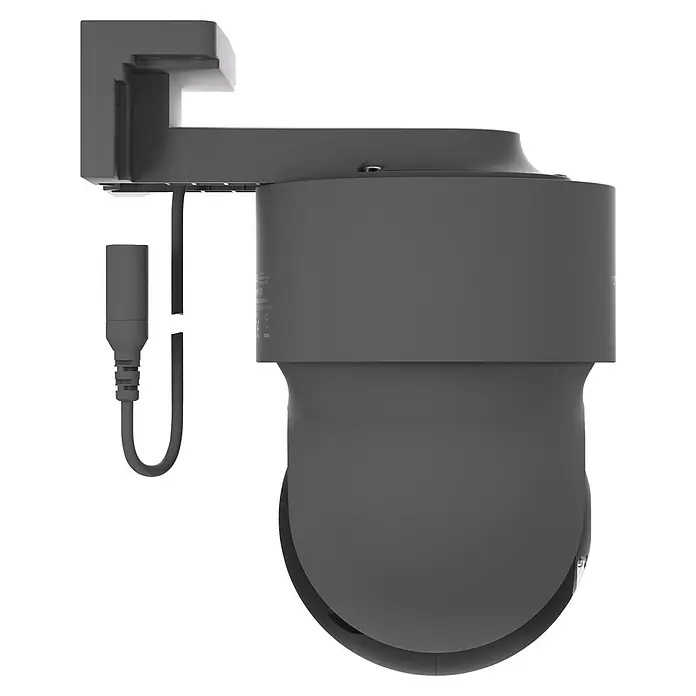 Homematic IP Außenkamera Smart Home HmIP-CO - Anthrazit - Dunkelgraue Dome-Überwachungskamera an einer Halterung mit angeschlossenem Kabel.