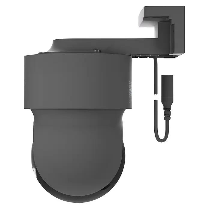 Homematic IP Außenkamera Smart Home HmIP-CO - Anthrazit - Dunkelgraue Überwachungs-Dome-Kamera an einer Halterung mit Stromkabel.