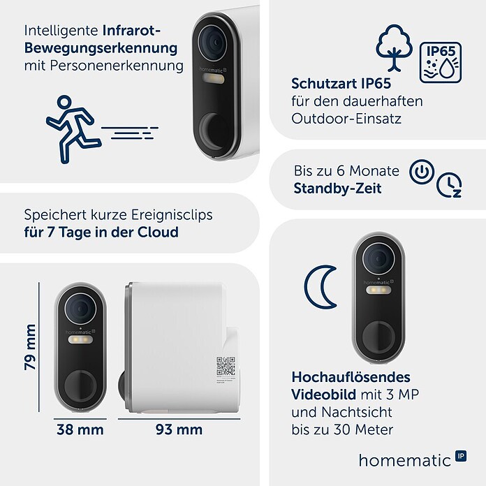 Homematic IP Außenkamera Akku Smart Home HmIP-COR (Weiß, Erfassungswinkel: 110 °) | BAUHAUS