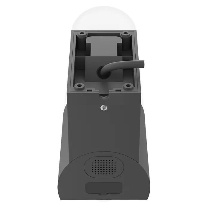 Homematic IP Außenkamera Außenlichtkamera Smart Home HmIP-COL - Anthrazit, Erfassungsreichweite: 120 m - Dunkelgraue Kamerabasis mit freiliegenden Montagepunkten, Kabeleinführung, Lautsprechergitter und Zugangsklappe.