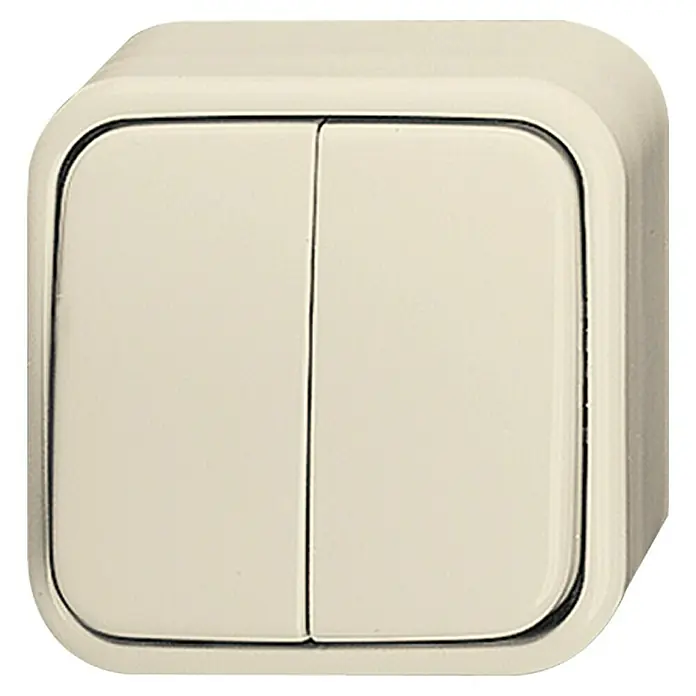 Busch-Jaeger Duro 2000 AP Serienschalter 2601/5 AP - Elektroweiß, Aufputzmontage, 10 A - Ein cremefarbener, doppelter Lichtschalter mit abgerundeten Kanten, ideal für modernes Interieur und einfache Bedienung, mit sanften Übergängen.