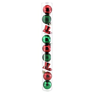 Christbaumkugel-Mix Kugeln und Stiefel (Durchmesser: 4,5 cm, Kunststoff, 9 Stk., Rot/Grün)