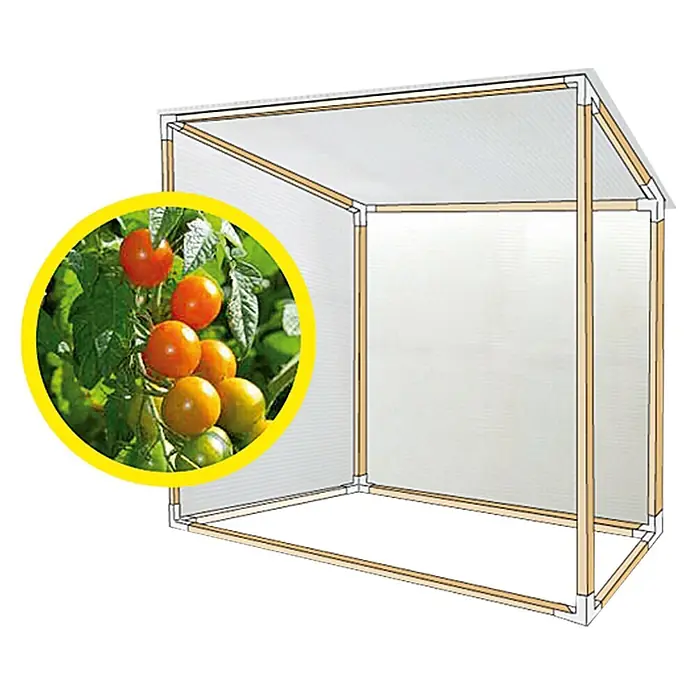 Suki Holzverbinder-Set - Stahl, 8 Stk. - Abbildung eines tragbaren Tomaten-Gewächshauses, ideal für den saisonalen Anbau im Garten oder auf dem Balkon.
