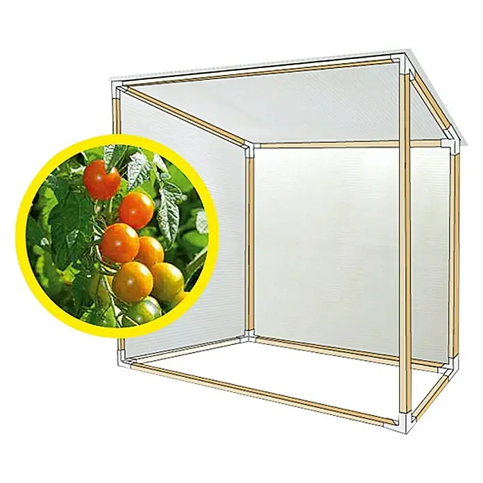 Suki Holzverbinder-Set - Stahl, 8 Stk. - Abbildung eines tragbaren Tomaten-Gewächshauses, ideal für den saisonalen Anbau im Garten oder auf dem Balkon.