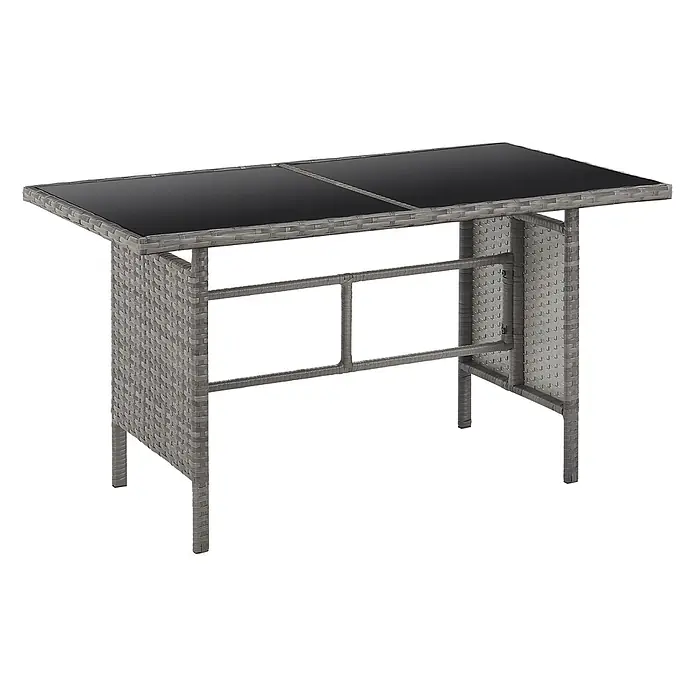 SVITA Loungemöbel-Set MADISON - 6 -tlg., Polyrattan, pulverbeschichteter Stahl, Variabel stellbar, Grau - Grauer Bartisch im Rattan-Look mit schwarzer Glasplatte, für den Außenbereich.