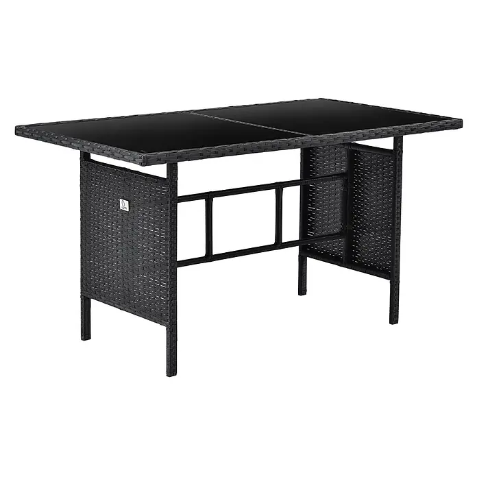 SVITA Loungemöbel-Set MADISON - 6 -tlg., Polyrattan, pulverbeschichteter Stahl, Variabel stellbar, Schwarz - Schwarzer Rattan-Bartisch mit dunkler Glasplatte, für den Außenbereich geeignet. Er hat ein robustes Design mit innerer Stütze.