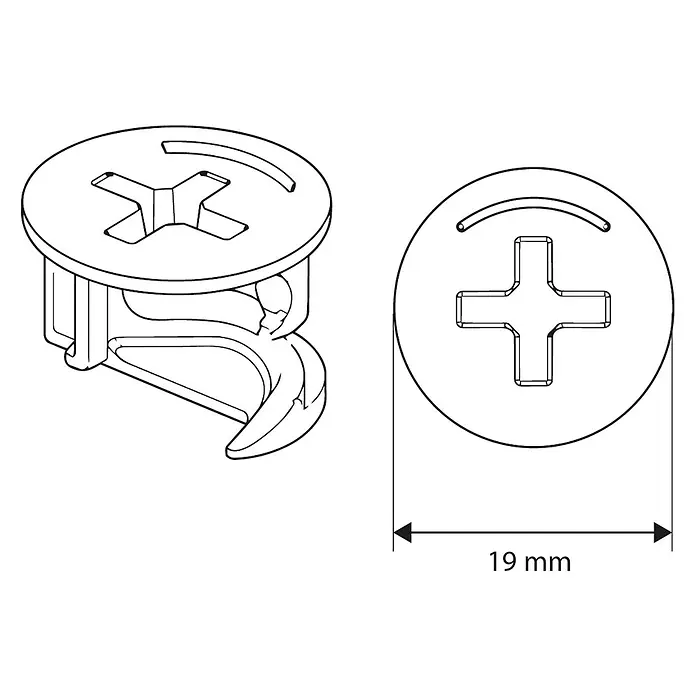 M.Pascual Racor de conexión excéntrica - Diámetro: 19 mm, 2 ud. - Conector excéntrico redondo para muebles, 19mm, con cabeza Phillips y ranura curva.