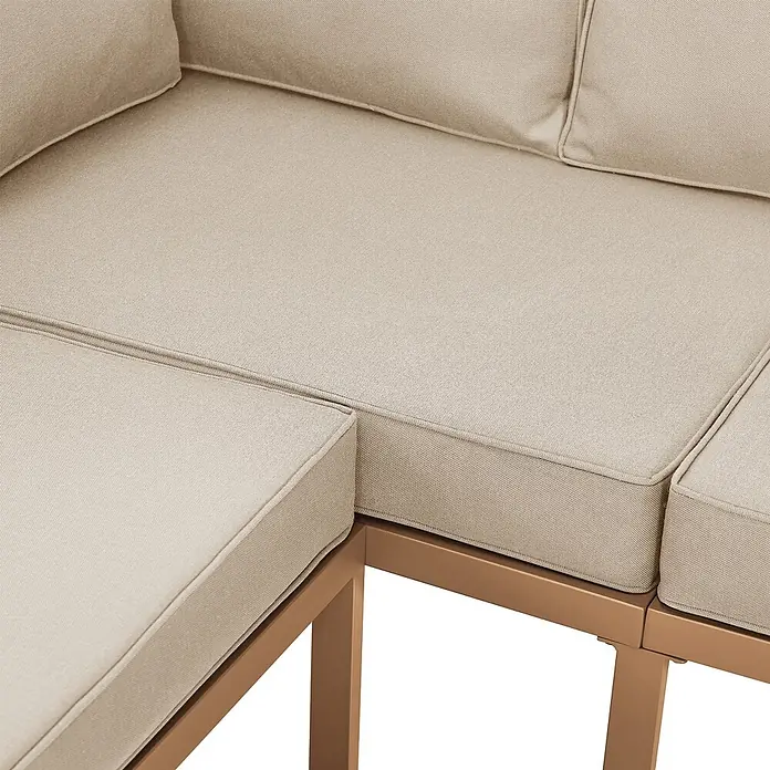 SVITA Loungemöbel-Set MAUI - 4 -tlg., Polyfaser, Spun-Polyester, Stahl, Beige - Beige Outdoor-Sofa-Kissen auf bronzefarbenem Metallgestell, Eckteil.