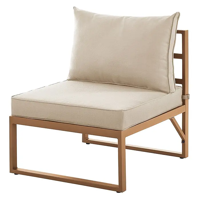 SVITA Loungemöbel-Set MAUI - 4 -tlg., Polyfaser, Spun-Polyester, Stahl, Beige - Moderner armloser Loungesessel mit bronzefarbenem Metallgestell und hellbeigen Stoffkissen.