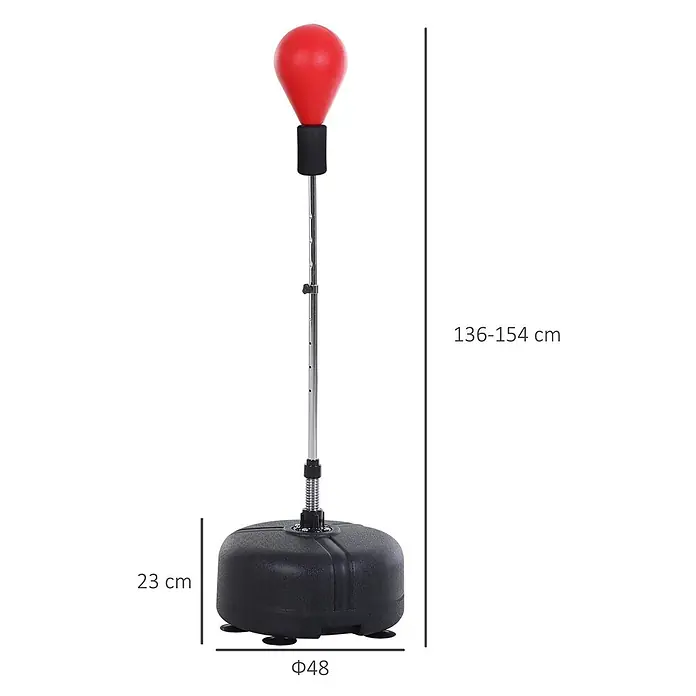 Homcom Boxsack - Ø x L: 48 x 48 cm, Schwarz, Rot - Roter Speed-Punchingball auf höhenverstellbarem Ständer mit schwarzem Fuß, für Fitness und Boxtraining.
