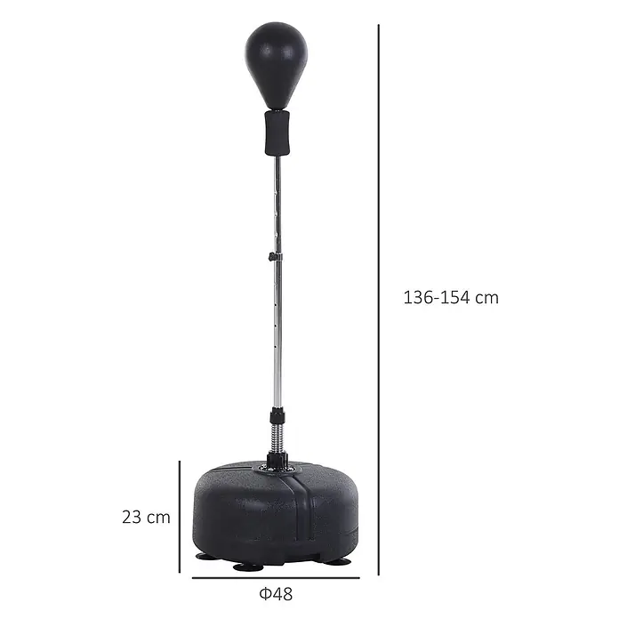 Homcom Boxsack - Ø x L: 48 x 48 cm, Schwarz - Verstellbarer schwarzer Standboxsack mit Chromständer und befüllbarer Basis, ideal für Boxtraining. Höhe 136-154 cm.