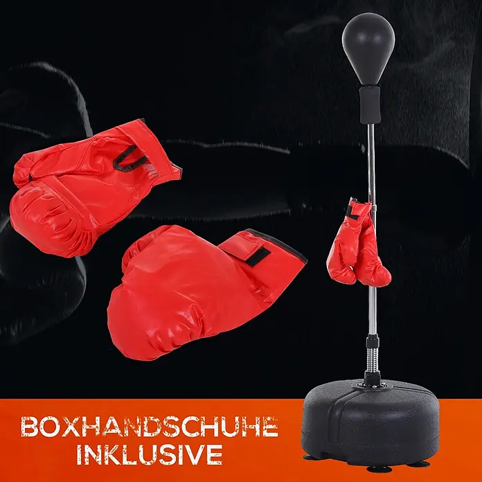 Homcom Boxsack - Ø x L: 48 x 48 cm, Schwarz - Ein rotes und schwarzes Boxball-Set mit zwei Paar roten Boxhandschuhen.