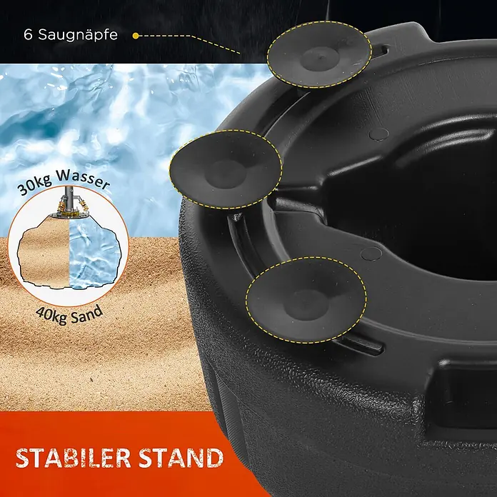 Homcom Boxsack - Ø x L: 48 x 48 cm, Schwarz - Schwarzer Boxsack-Ständerfuß mit 6 Saugnäpfen, für Stabilität mit 30kg Wasser oder 40kg Sand befüllbar.