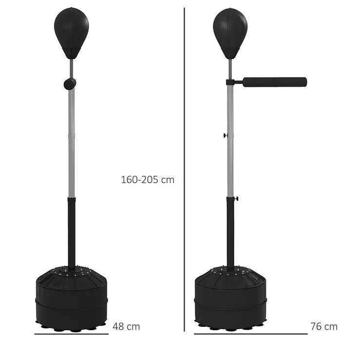 Sportnow Boxsack - Ø x L: 48 x 76 cm, Schwarz - Verstellbarer schwarz-grauer freistehender Boxsack mit Speedbag und stabiler Basis, eine Version mit Reflexstange.