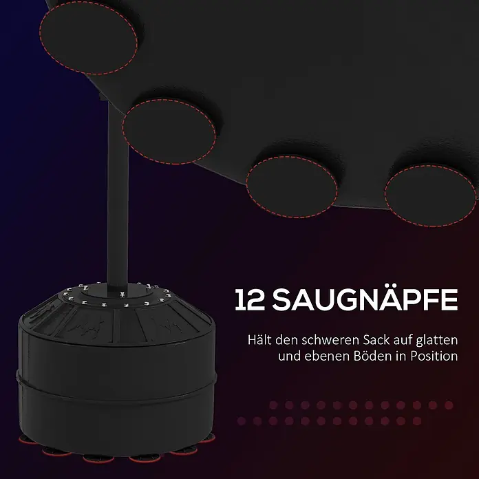 Sportnow Boxsack - Ø x L: 48 x 76 cm, Schwarz - Schwarzer Boxsack-Standfuß mit 12 Saugnäpfen, der ihn fest auf glatten, ebenen Böden fixiert.