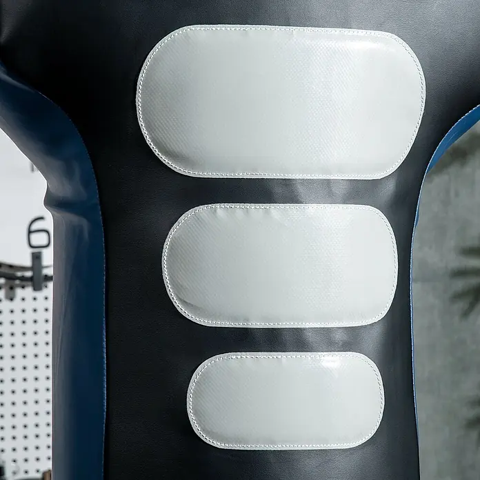 Sportnow Boxsack - Ø x L: 48 x 55 cm, Schwarz, Grau - Nahaufnahme eines schwarz-blauen Boxdummys mit drei weißen, texturierten Zielpolstern für das Training.