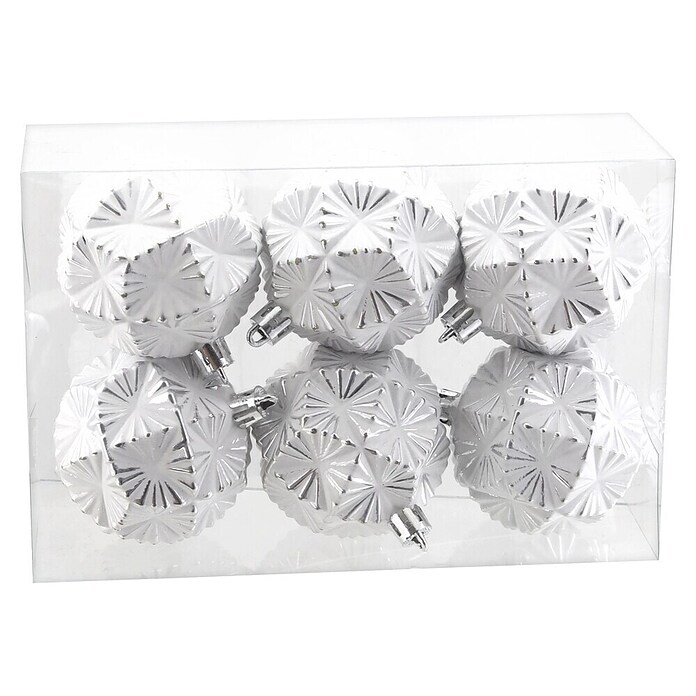Christbaumkugel-Set (Durchmesser: 6 cm, Kunststoff, 6 Stk., Weiß/Silber) | BAUHAUS