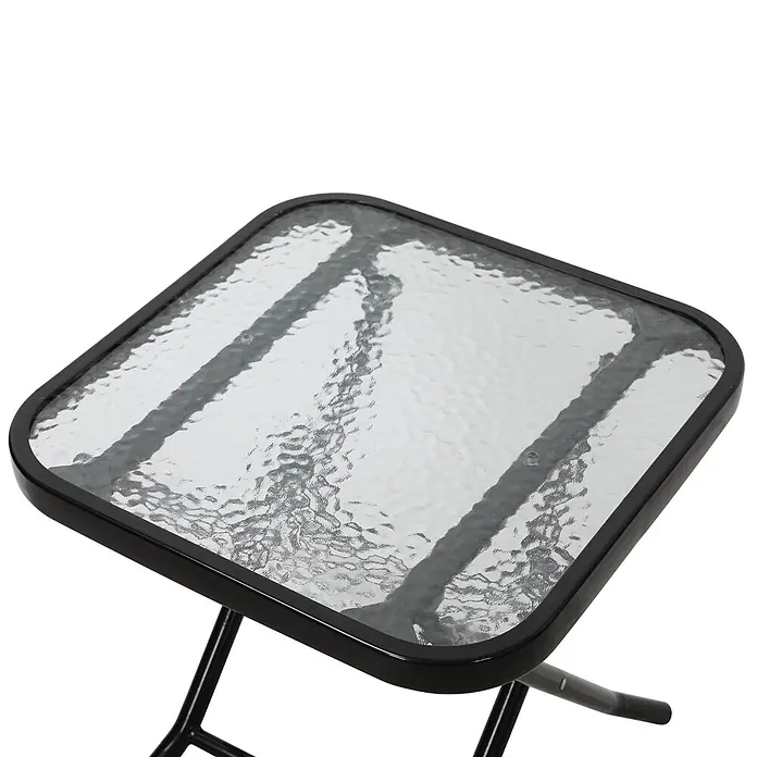 SVITA Gartenstuhl-Set VENTURA - 3 Stk., Metall, Polyester (140g/m²), Glas (5mm), Klappbar, Grau, B x T x H: 165 x 66 x 91 cm - Schwarzer Metalltisch mit quadratischer Strukturglasplatte, für den Außenbereich geeignet.