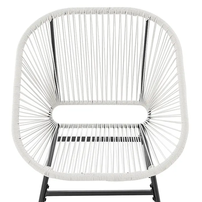 SVITA Balkonmöbel-Set TULUM - 3 -tlg., Polyrattan, pulverbeschichteter Stahl - Weißer geflochtener Stuhl mit schwarzem Metallgestell, von vorne gesehen.