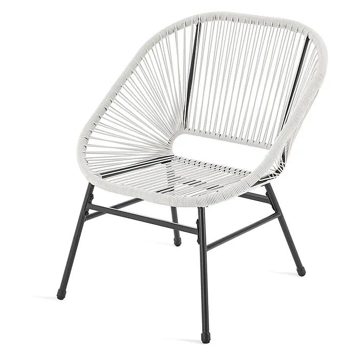 SVITA Balkonmöbel-Set TULUM - 3 -tlg., Polyrattan, pulverbeschichteter Stahl - Weißer Acapulco-Stuhl mit geflochtener Sitzfläche und schwarzem Metallgestell. Ein bequemer und stilvoller Outdoor-Sitz.