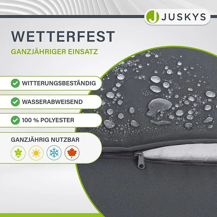 Juskys Doppelliege Syros - Metall, schwarz - Dunkelgrauer, wasserabweisender Polyesterstoff mit Wassertropfen und Reißverschluss, geeignet für ganzjährigen Einsatz.