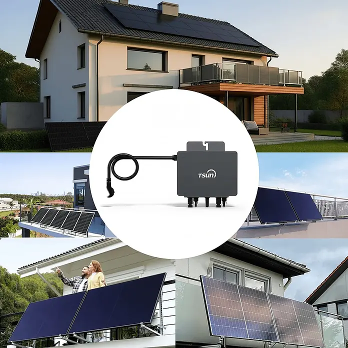 Sunniva Balkonkraftwerk-Set 2000 / 800 Watt mit TSUN MX800Lite Wechselrichter - Nennleistung: 800 W - Grauer TSUN Mikro-Wechselrichter mit Kabeln, für Balkon-Solarpaneele.