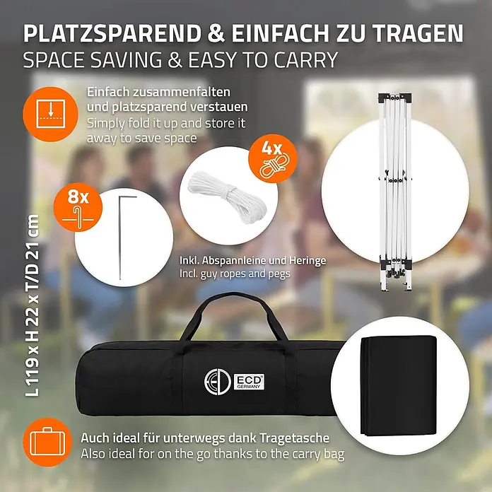 ECD Germany Faltpavillon - B x T: 300 x 300 cm, Farbe Dach: Schwarz - Faltbares Pavillongestell, Tragetasche, Abspannleinen und Heringe. Kompakt und leicht zu transportieren.