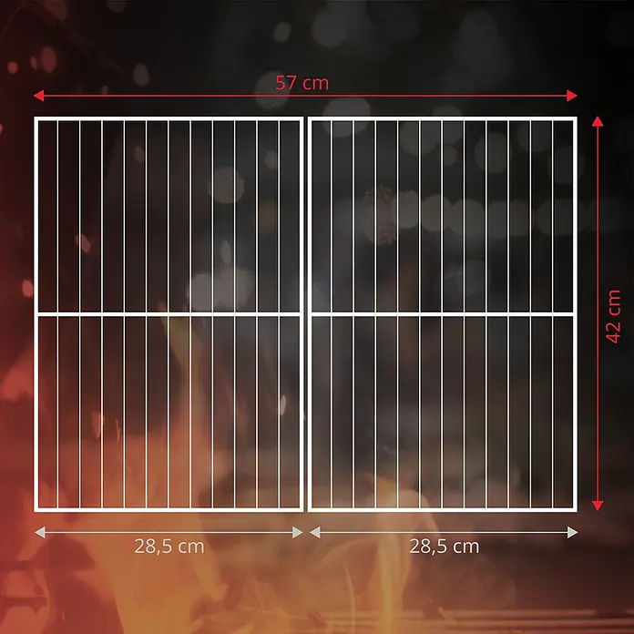 TAINO Holzkohlegrill HERO XL - Schwarz - Weißer rechteckiger Grillrost mit vier Segmenten, insgesamt 57x42 cm, jedes Segment 28,5 cm breit.