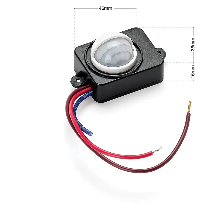 Orion Lightstyle Bewegungsmelder - Reichweite Sensor: 10 m, Weiß, Erfassungswinkel Sensor: 150 °, L x B x H: 4,6 x 3,6 x 1,6 cm - Kompaktes schwarzes PIR-Bewegungssensormodul mit weißer Fresnel-Linsenkuppel und drei farbigen Kabeln. Zur Bewegungserkennung.
