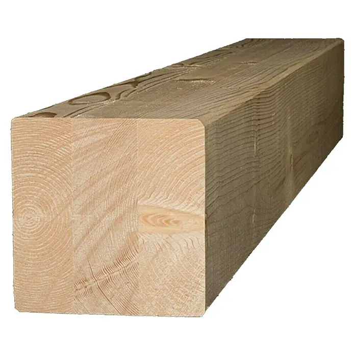 Leimbinder Si - Fichte, Max. Zuschnittsmaß: 6 m, Breite: 12 cm, Stärke: 12 cm - Ein helles Holzstück mit sichtbaren Jahresringen, ideal für Bau- oder Dekorationszwecke. Die Maserung ist deutlich erkennbar und verleiht dem Holz Charakter.