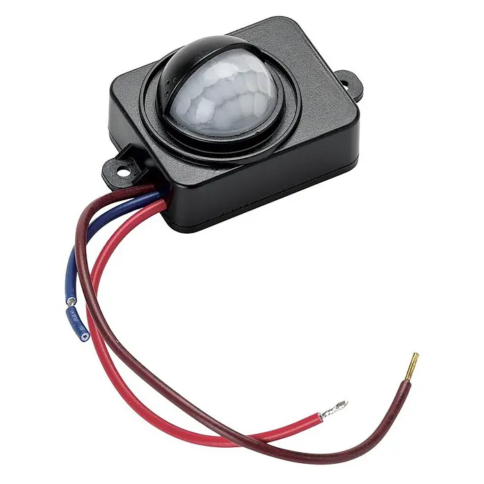 Orion Lightstyle Bewegungsmelder - Reichweite Sensor: 10 m, Schwarz, Erfassungswinkel Sensor: 150 °, L x B x H: 4,6 x 3,6 x 1,6 cm - Kompakter schwarzer Bewegungsmelder mit Kuppellinse und drei Anschlusskabeln für Beleuchtungssysteme.