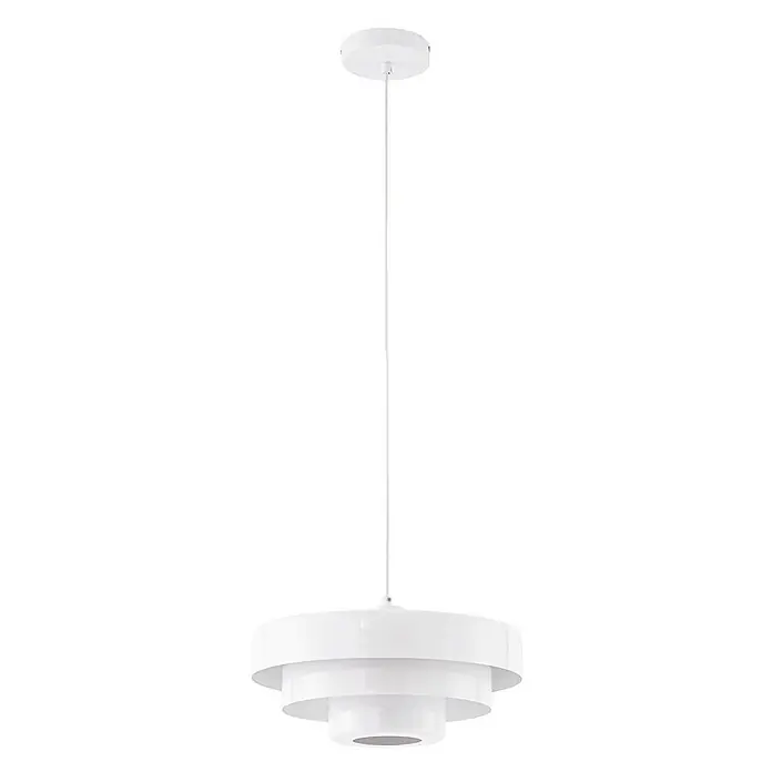 Lindby Pendelleuchte Tivra - L x B x H: 35 x 35 x 27 cm, weiß / opal, weiß, E27 - Weiße Pendelleuchte mit modernem, gestuftem Design, von einer Deckenrosette hängend.