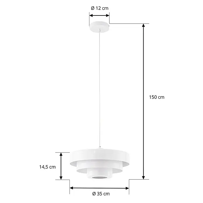 Lindby Pendelleuchte Tivra - L x B x H: 35 x 35 x 27 cm, weiß / opal, weiß, E27 - Weiße, gestufte Pendelleuchte mit mehrlagigem, minimalistischem Schirm. Hängendes Design mit weißem Kabel und Deckenrosette.