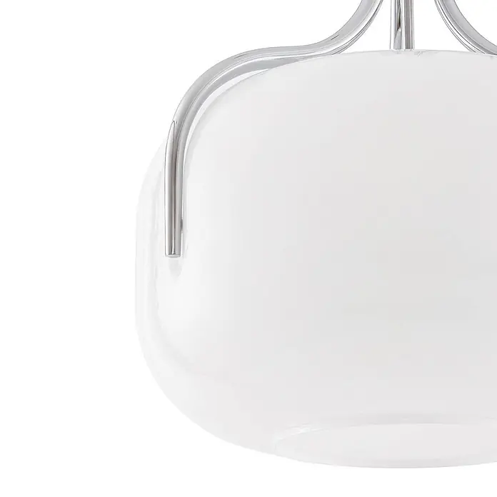 Lucande Pendelleuchte in weiß, chrom, Hängelampe -  - Weißer Glasschirm mit verchromten Metallarmen.