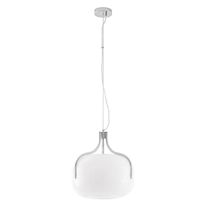 Lucande Pendelleuchte in weiß, chrom, Hängelampe -  - Moderne Pendelleuchte mit Chromrahmen und opalem, länglichem Glasdiffusor, von der Decke hängend.