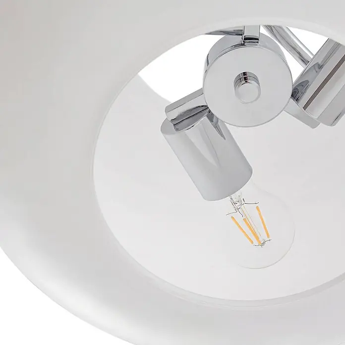Lucande Pendelleuchte in weiß, chrom, Hängelampe -  - Weiße Deckenleuchte mit verchromten Metallkomponenten und einer sichtbaren LED-Glühbirne.