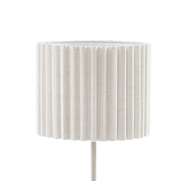 Lindby Tischleuchte Libbie - L x B x H: 25 x 25 x 45 cm, creme / amber, E27 - Zylindrischer plissierter Lampenschirm aus hellbeigem Strukturstoff auf schlankem Ständer.