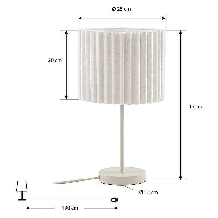 Lindby Tischleuchte Libbie - L x B x H: 25 x 25 x 45 cm, creme / amber, E27 - Cremefarbene Plissee-Stofftischleuchte, 45 cm hoch, mit 25 cm Schirm und 14 cm Fuß.
