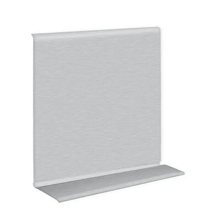 LOGOCLIC Weichsockelleiste - 10 m x 15 mm x 50 mm, Kleben, Grau - Nahaufnahme eines Aluminium-Sockelleistenprofils, das die schlanken Linien und das moderne Design dieses Bauprodukts hervorhebt.