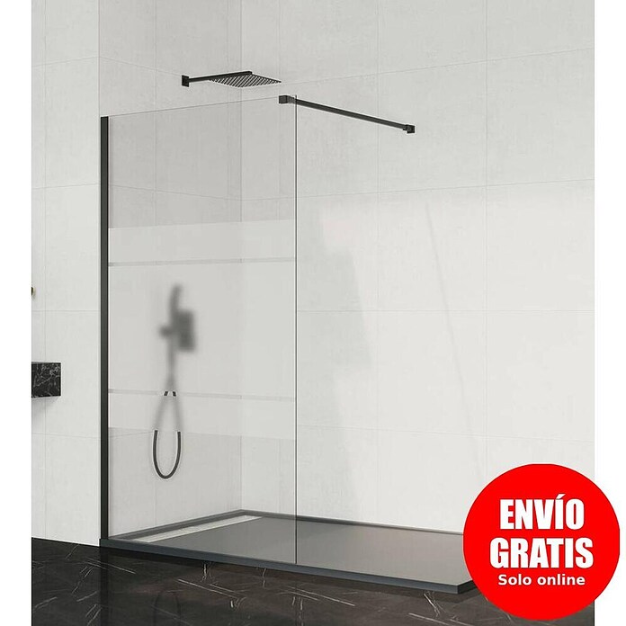 GME Mampara de ducha fija + brazo Screen (An x Al: 78 x 195 cm, Vidrio serigrafiado, Negro) | BAUHAUS