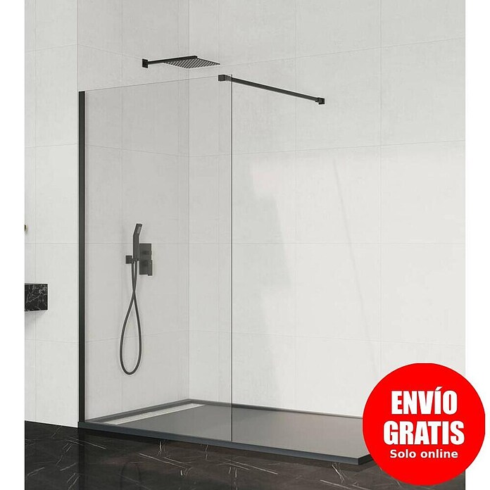 GME Mampara de ducha fija + brazo Screen (An x Al: 108 x 195 cm, Vidrio transparente, Negro) | BAUHAUS