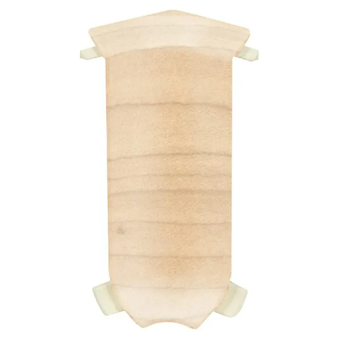 LOGOCLIC Innenecke - Ahorn, 2 Stk., Geeignet für: Hartschaum-Sockelleisten - Illustration einer dekorativen Holztafel mit hellbrauner Textur und kleinen seitlichen Halterungen, ideal für Innendekorationen.