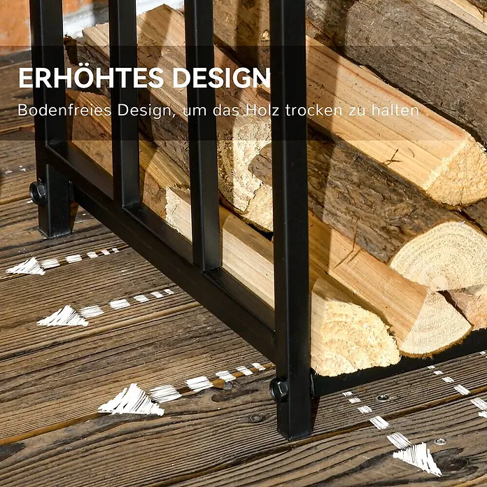 Outsunny Kaminholzregal - Metall, Schwarz - Schwarzes Metall-Kaminholzregal mit erhöhtem Design, um das gelagerte Holz trocken zu halten.