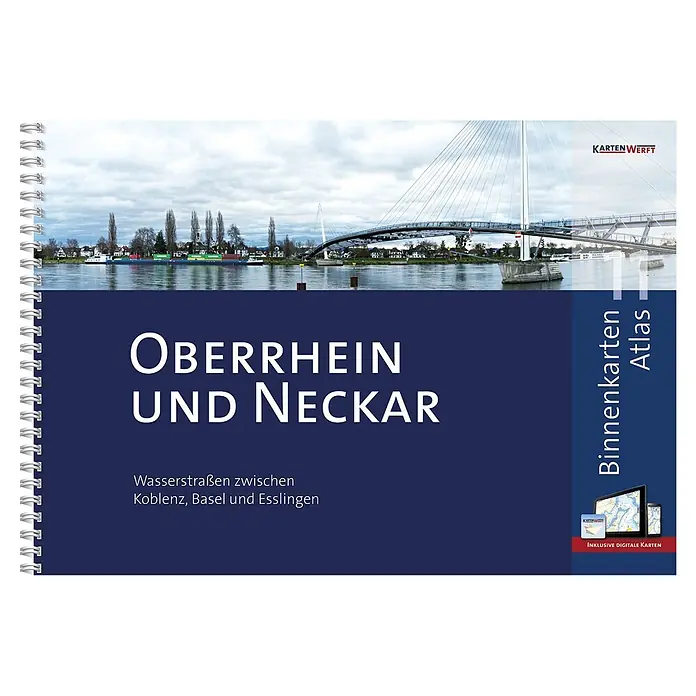 BinnenKarten Atlas 11 | Oberrhein und Neckar -  - Blauer Spiralatlas "Oberrhein und Neckar" von KARTENWERFT, mit Flusskarten und digitalen Karten.