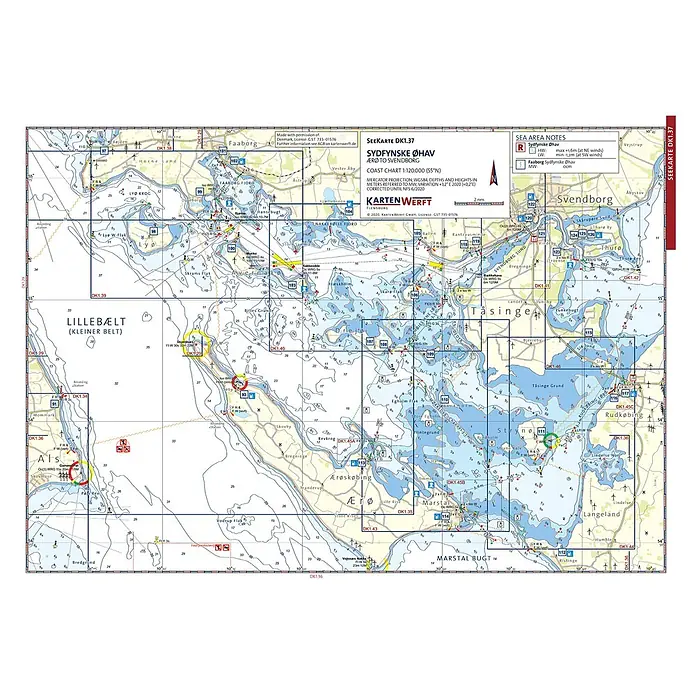 SeeKarten Atlas DK1 | Aarhus & Fünen -  - Seekarte DK1.37 des Südfynischen Inselmeers (Ærø bis Svendborg) mit Hinweisen und Navigationsdetails.