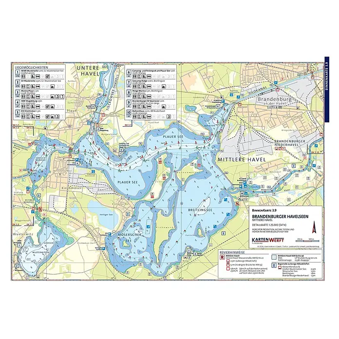 BinnenKarten Atlas 3 | Berlin und Brandenburg -  - Detaillierte Seekarte der Brandenburger Havelseen mit Wasserwegen, Tiefen und Navigationshilfen.