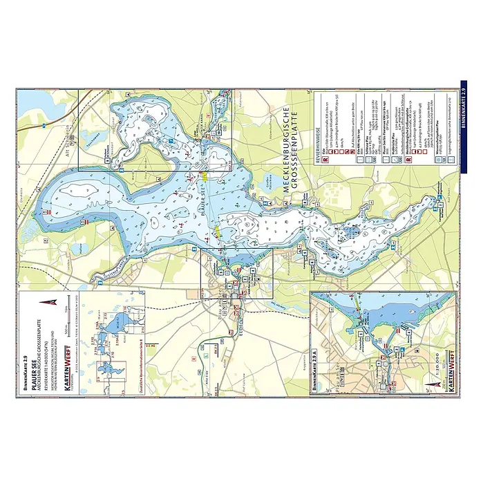 BinnenKarten Atlas 2 | Mecklenburgische Seenplatte -  - Navigationskarte des Plauer Sees und der Mecklenburgischen Seenplatte mit Tiefen, Fahrwassern und Revierhinweisen.