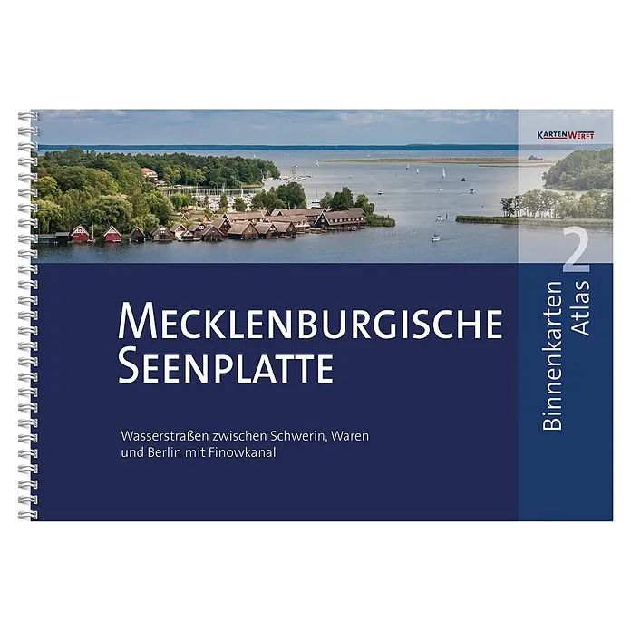 BinnenKarten Atlas 2 | Mecklenburgische Seenplatte -  - Spiralgebundener Atlas "Mecklenburgische Seenplatte" mit einer Abbildung einer Seenlandschaft und Booten auf dem Cover.