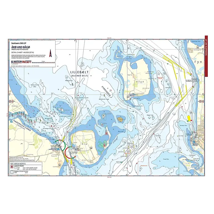 SeeKarten Atlas DK1 | Aarhus & Fünen -  - Seekarte von Årø und Bågø, Årøsund bis Assens, mit Tiefen und Navigationsdetails der Region.